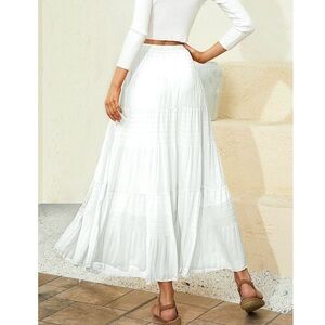 Chiffon Elastic Waist Pleated A-Line Flared Maxi Skirt!
